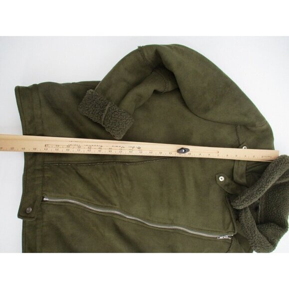 The Fifth Label Womens Coat Large Green Moto Fleece Sherpa Zip Up Classic - Picture 14 of 16